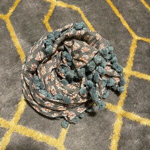 Floral Scarf with Pom Poms